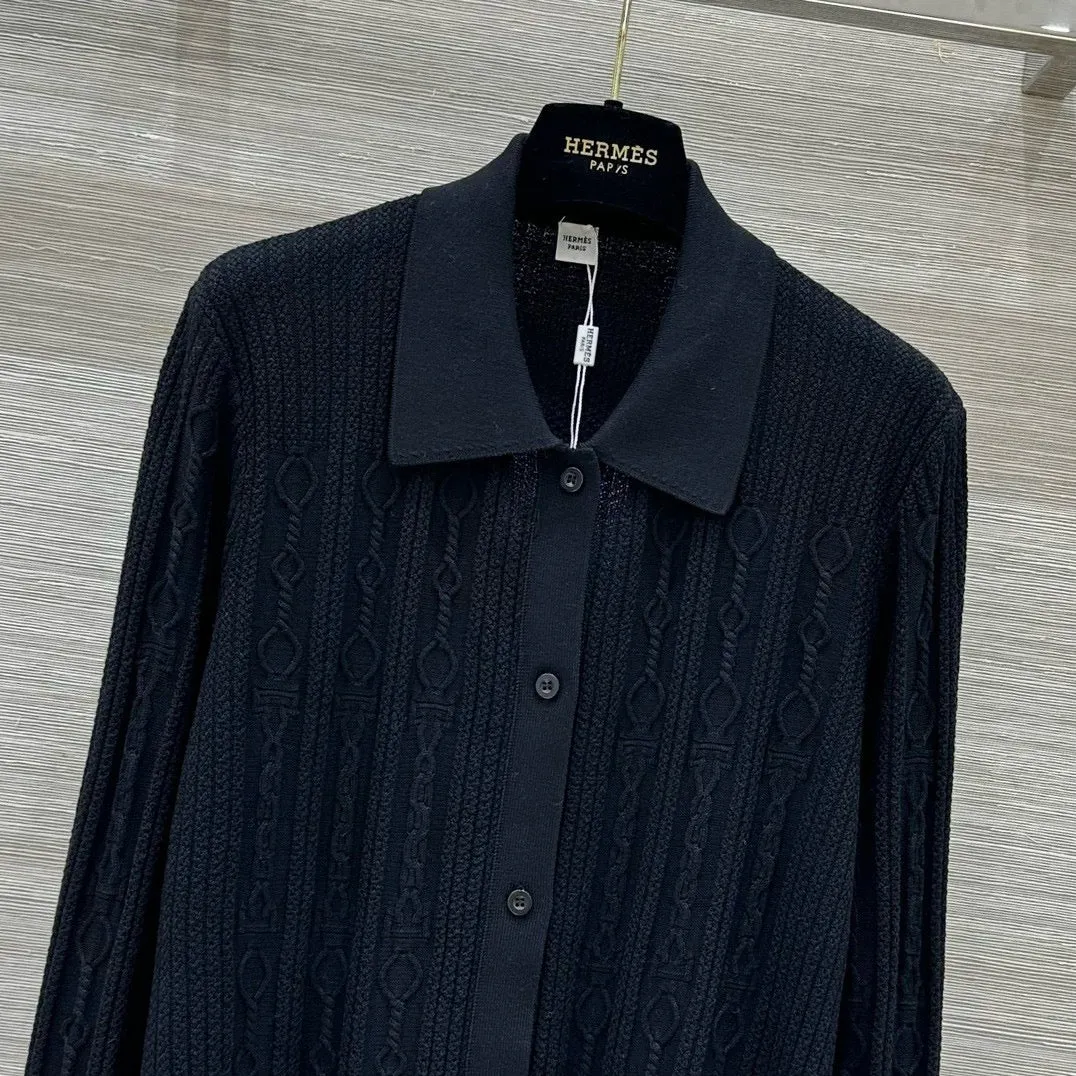 Cable Knit Button-Up Polo