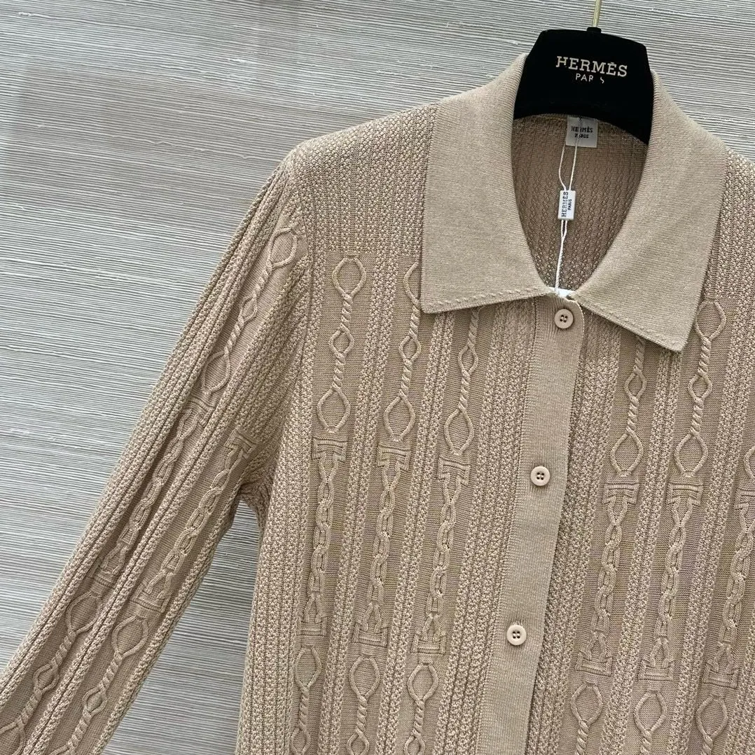 Cable Knit Button-Up Polo