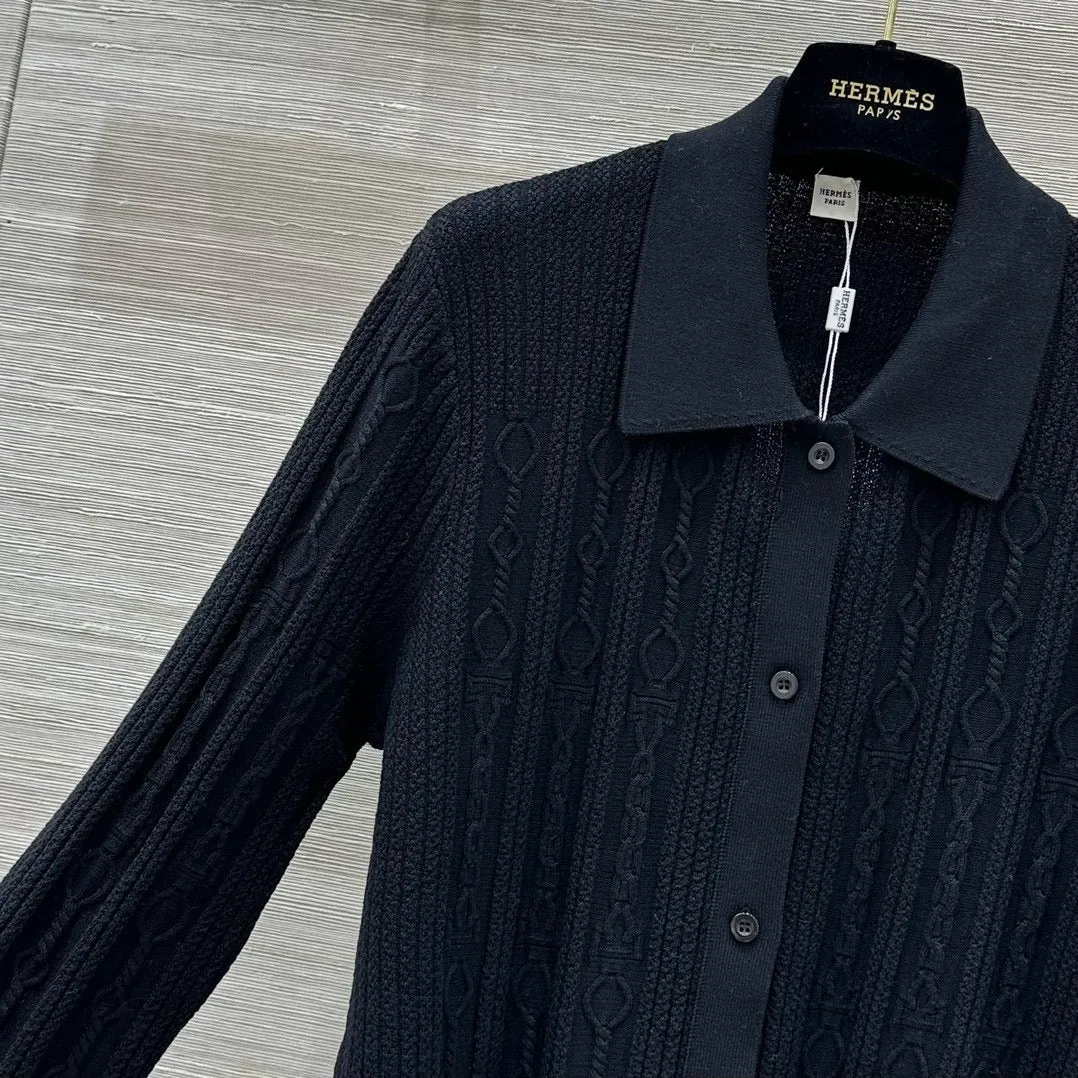 Cable Knit Button-Up Polo