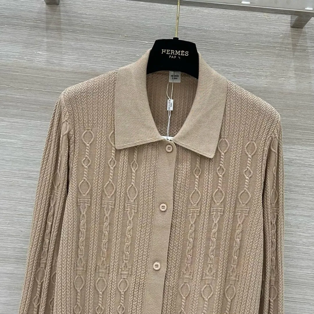 Cable Knit Button-Up Polo
