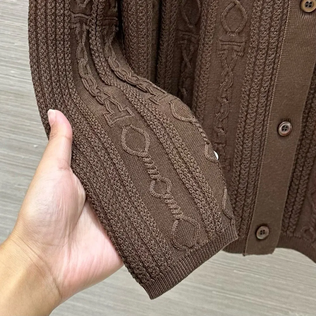 Cable Knit Button-Up Polo
