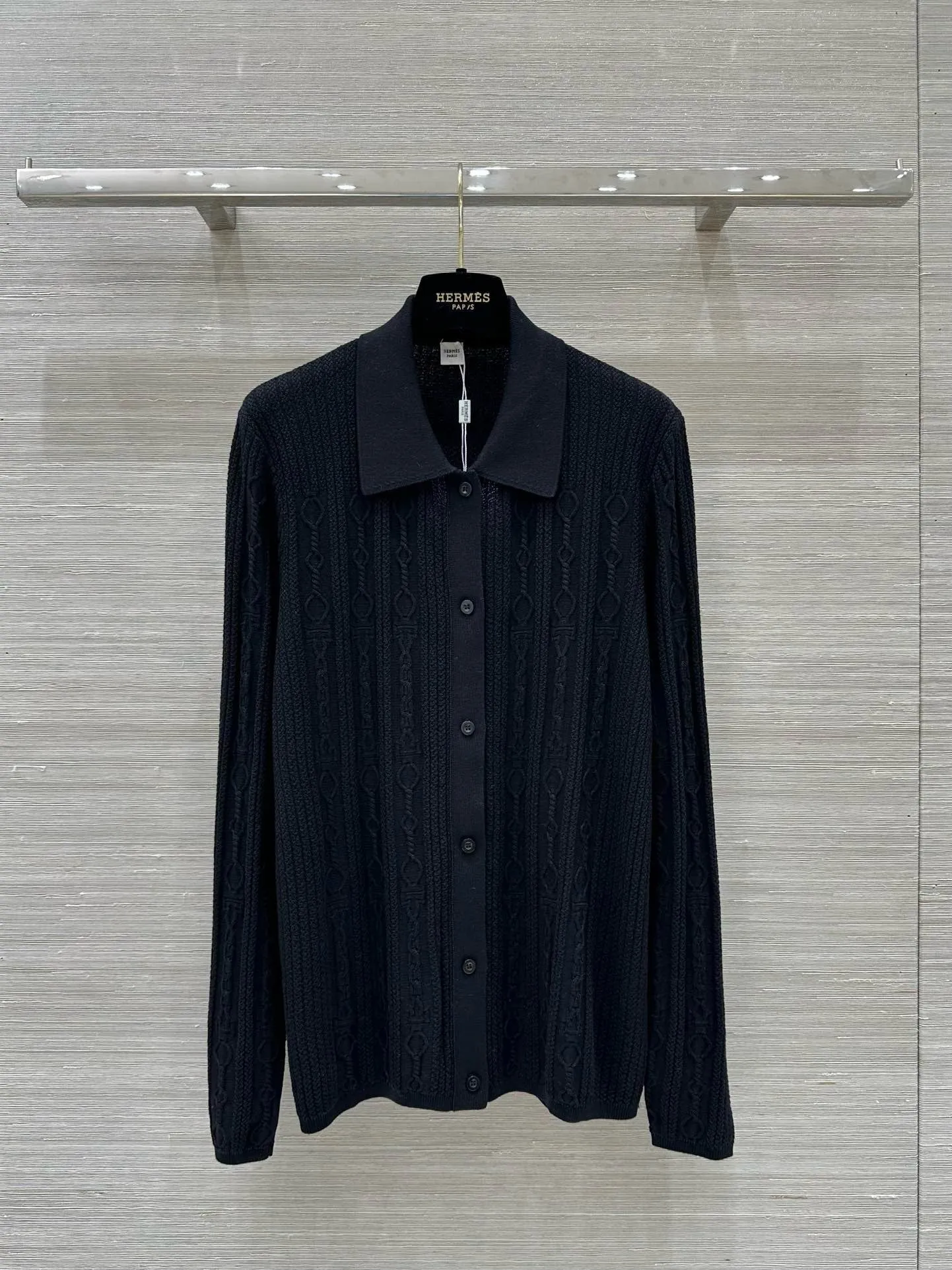 Cable Knit Button-Up Polo