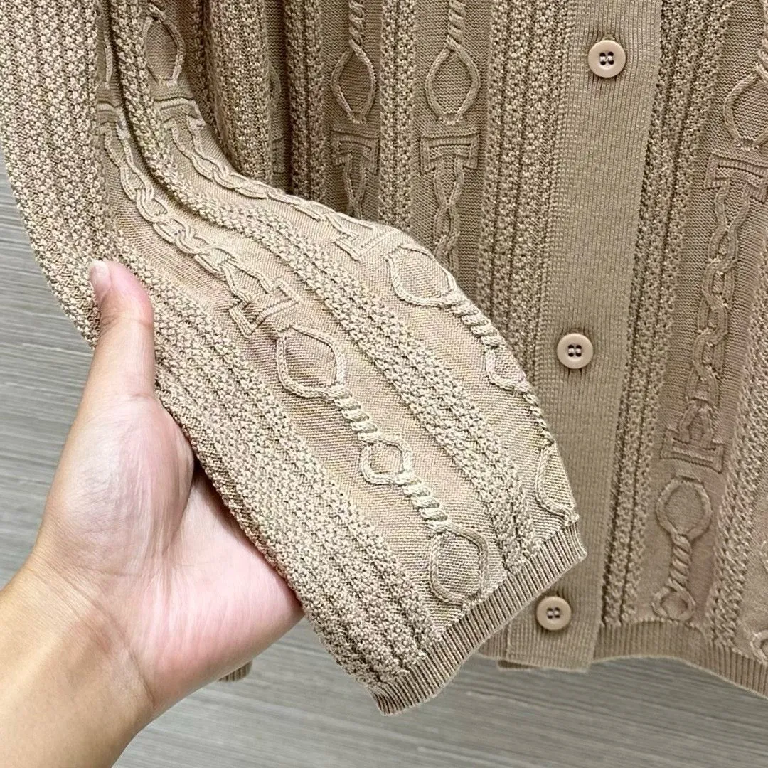 Cable Knit Button-Up Polo