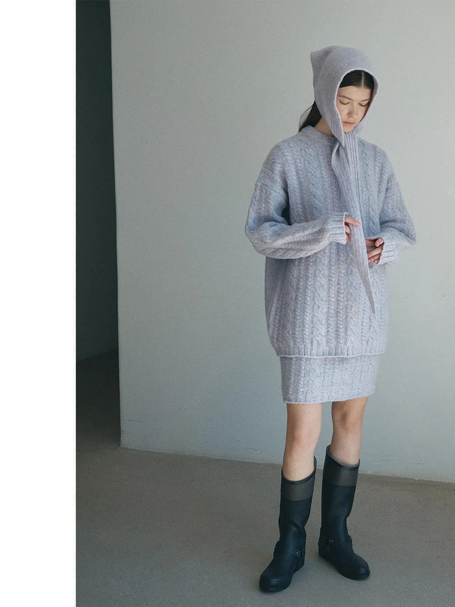 Cable Knit Sweater with Hood