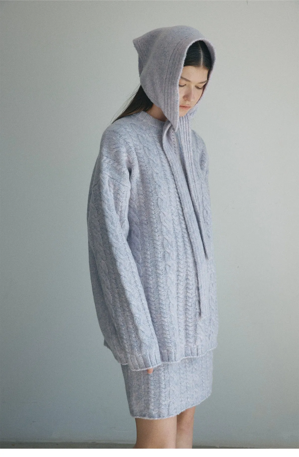 Cable Knit Sweater with Hood