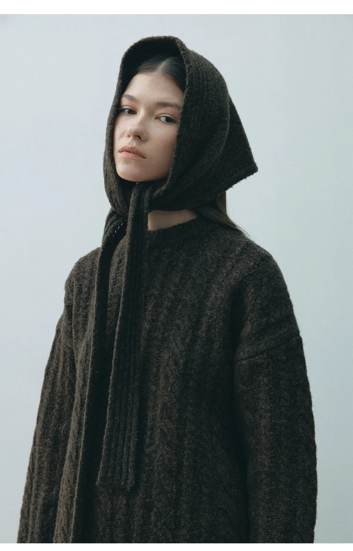Cable Knit Sweater with Hood