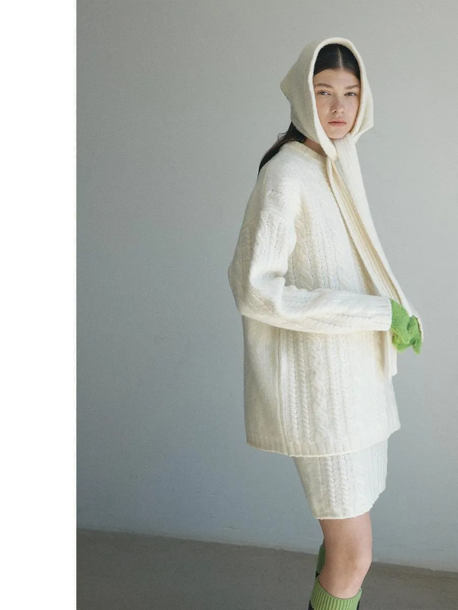 Cable Knit Sweater with Hood