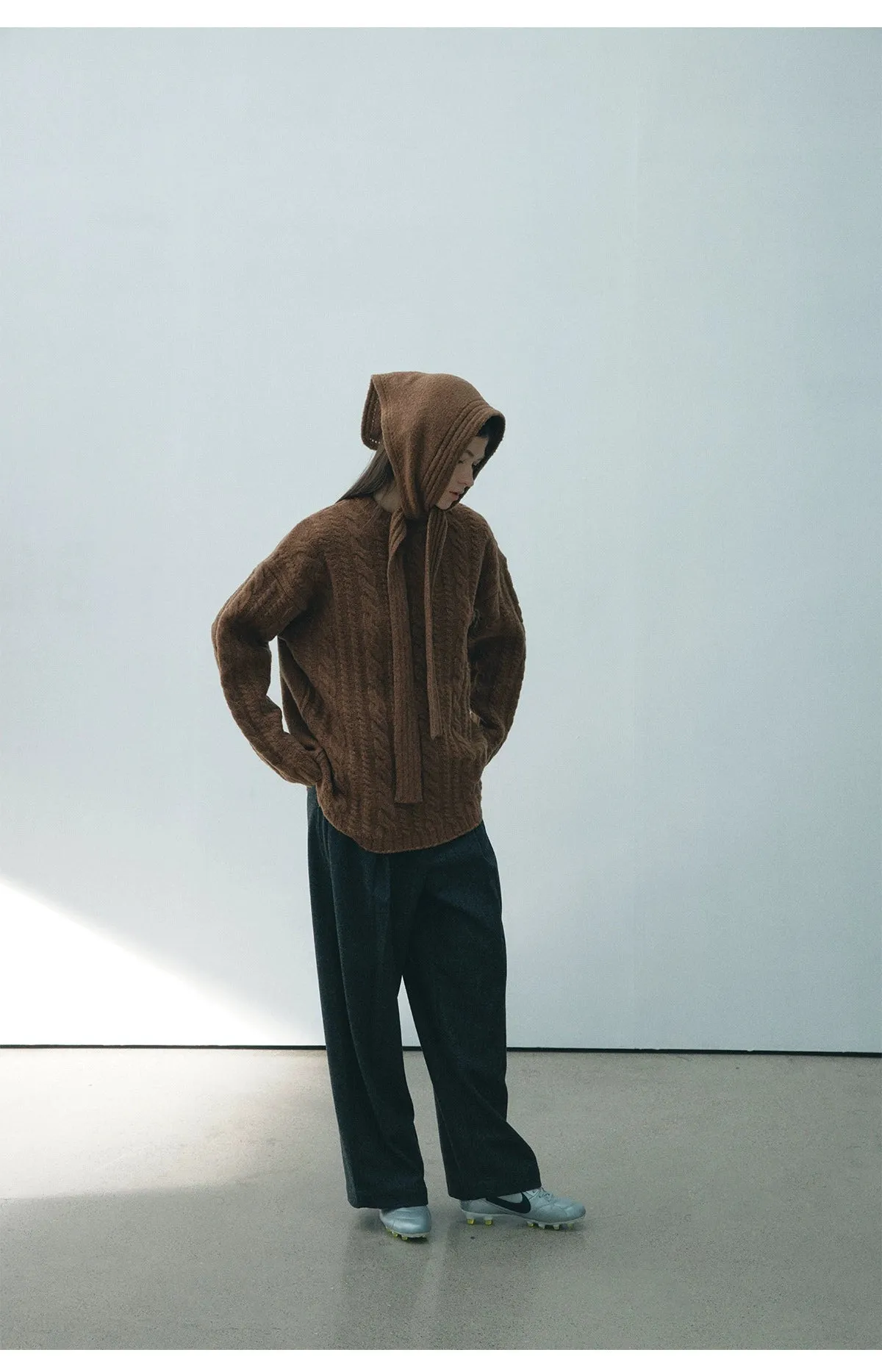 Cable Knit Sweater with Hood