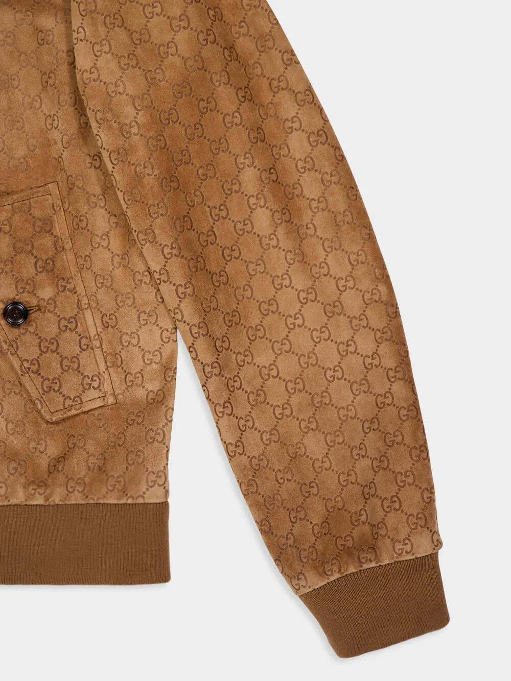 Camel Embossed GG Suede Bomber Jacket