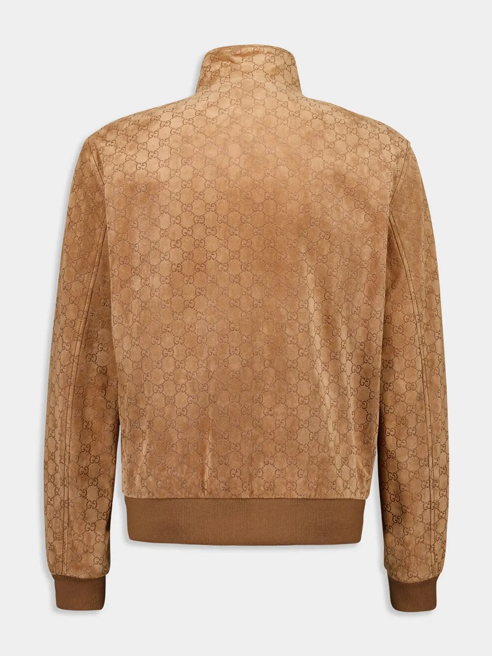 Camel Embossed GG Suede Bomber Jacket