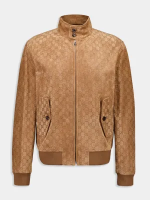 Camel Embossed GG Suede Bomber Jacket