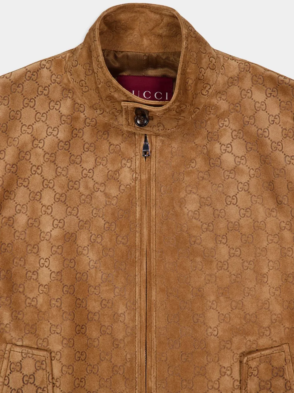Camel Embossed GG Suede Bomber Jacket