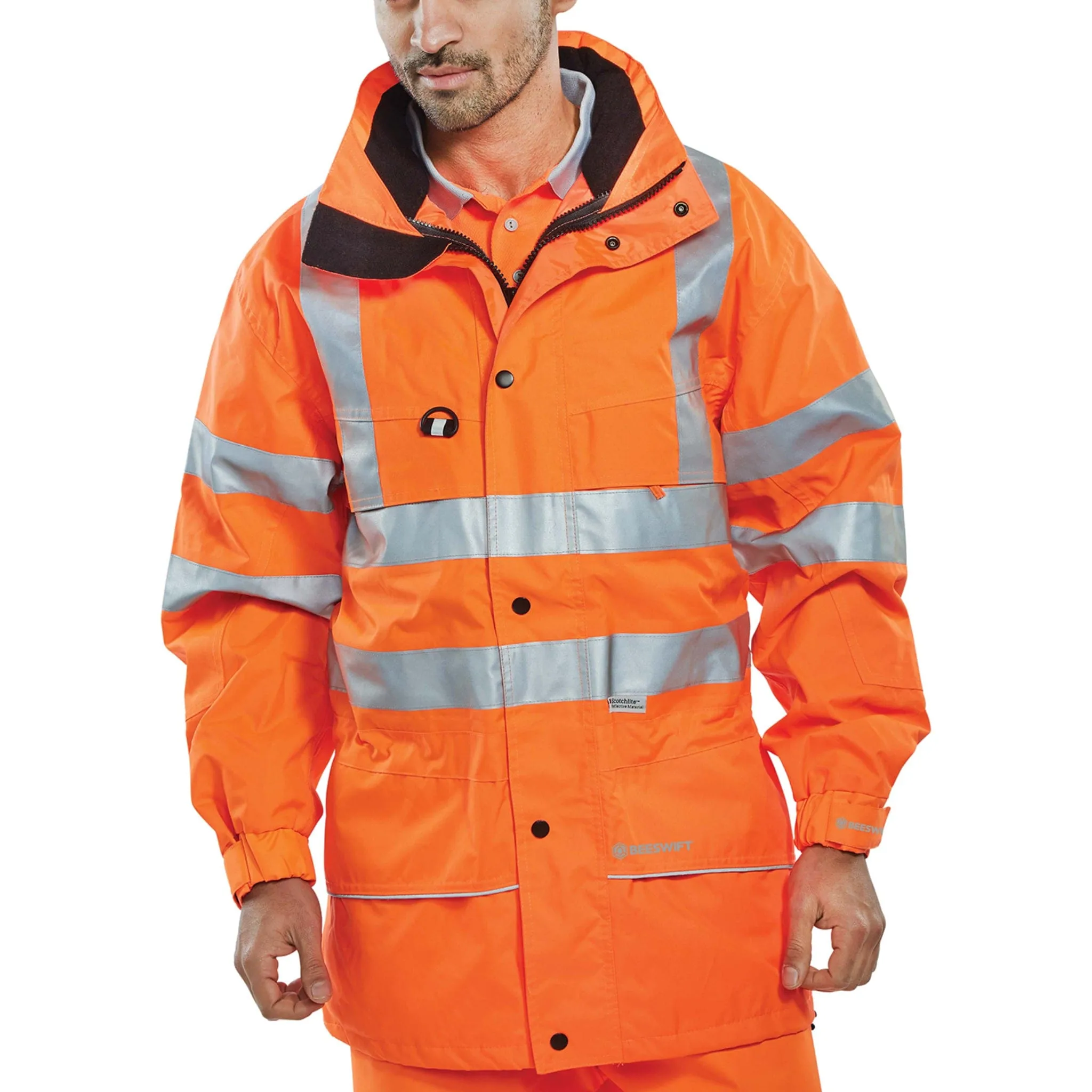 Carnoustie Hi-vis Interactive Breathable Jacket with Detachable Hood - Orange