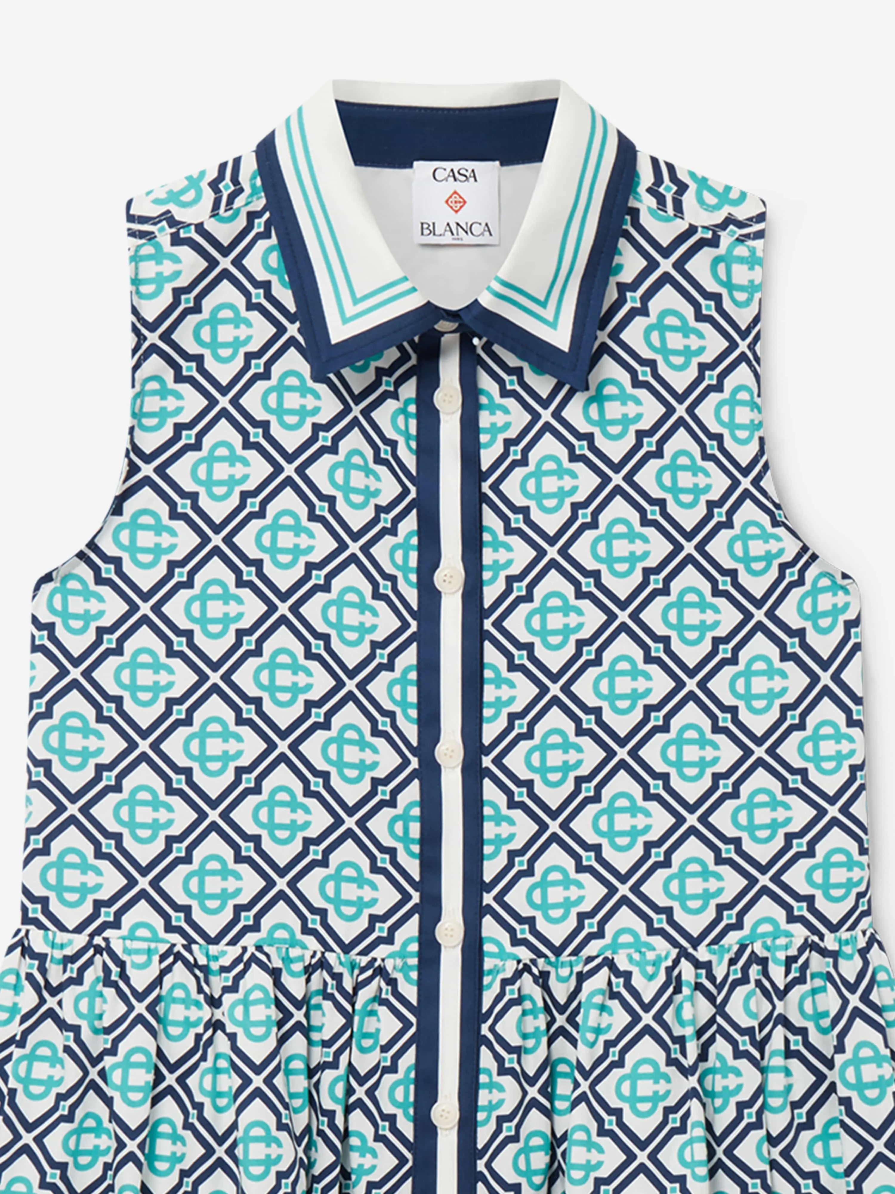 Casablanca Girls Monogram Sleeveless Shirt Dress in Blue