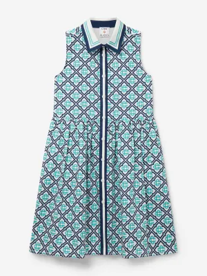 Casablanca Girls Monogram Sleeveless Shirt Dress in Blue