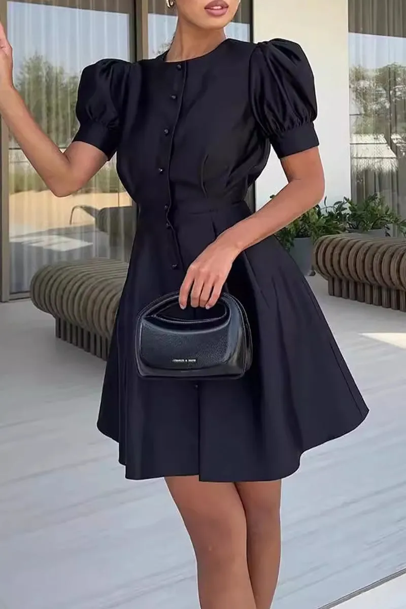 Celebrities Elegant Solid Buckle O Neck Princess Dresses