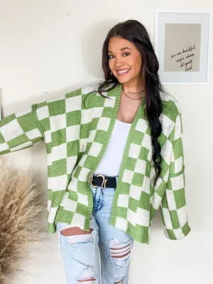 CHECK HER OUT CARDIGAN-LIME & WHITE