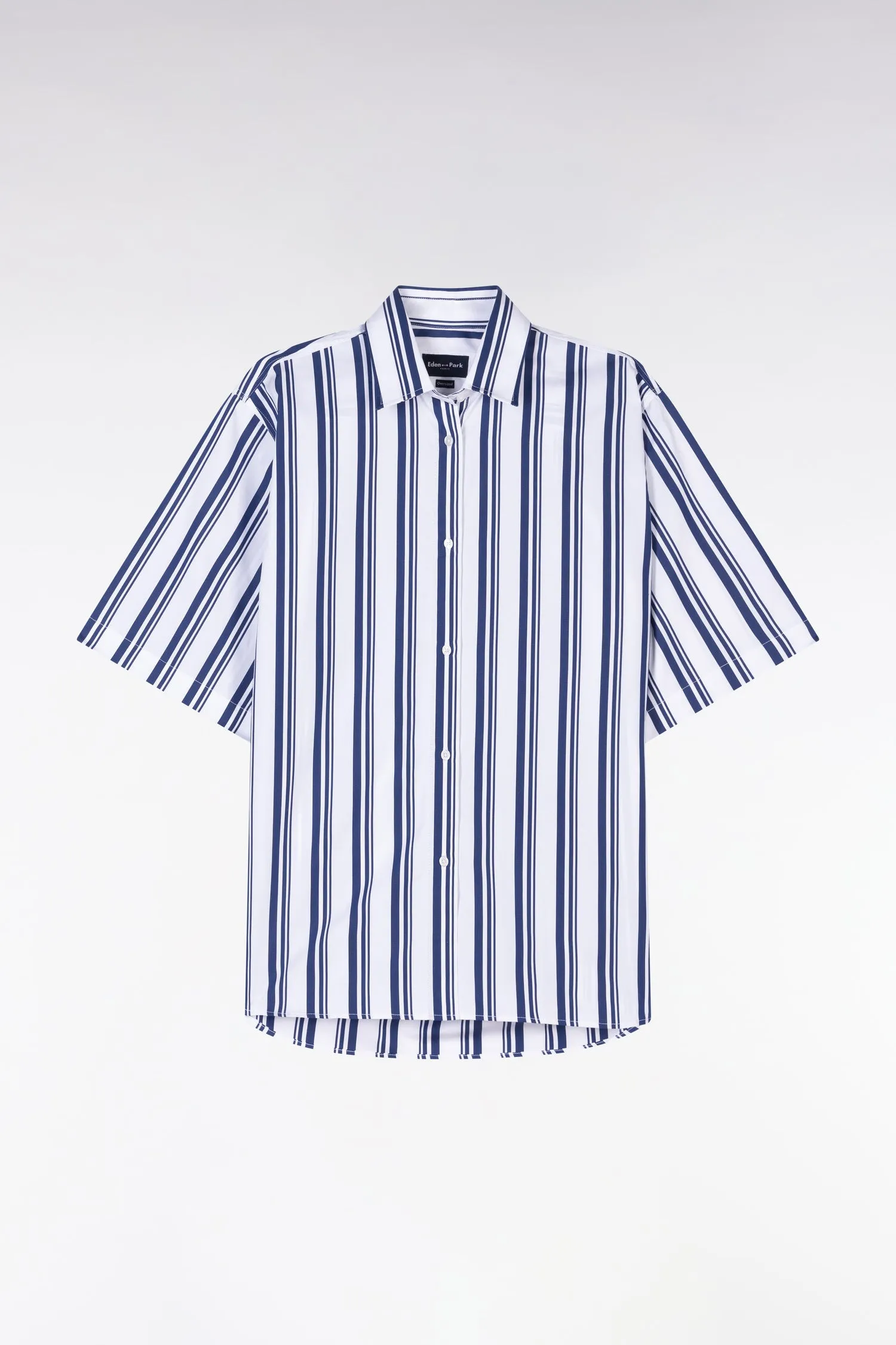 Chemise à manches courtes rayée en coton marine et blanche coupe oversized