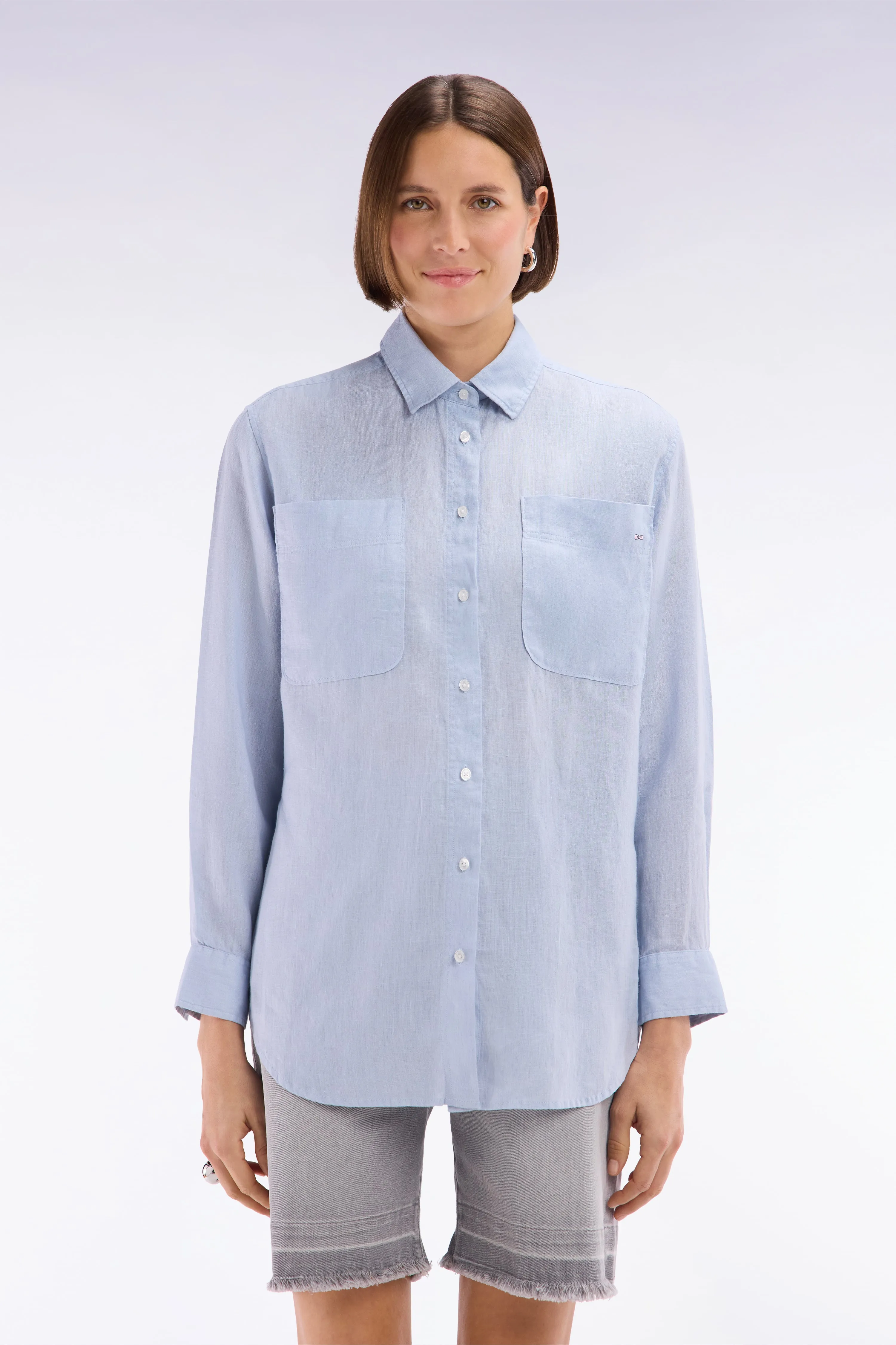 Chemise à poches plaquées en lin gris coupe oversized