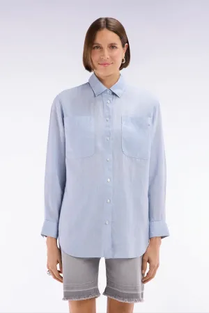 Chemise à poches plaquées en lin gris coupe oversized