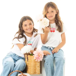 “Cherry Spirit” Back‑Graphic Tie‑Front Tee for Girls