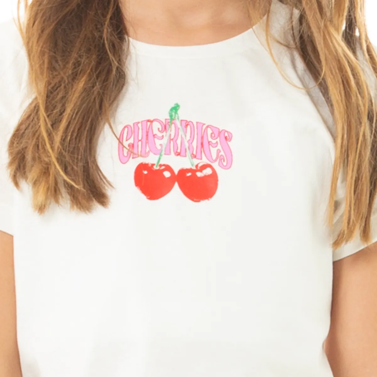 “Cherry Spirit” Back‑Graphic Tie‑Front Tee for Girls
