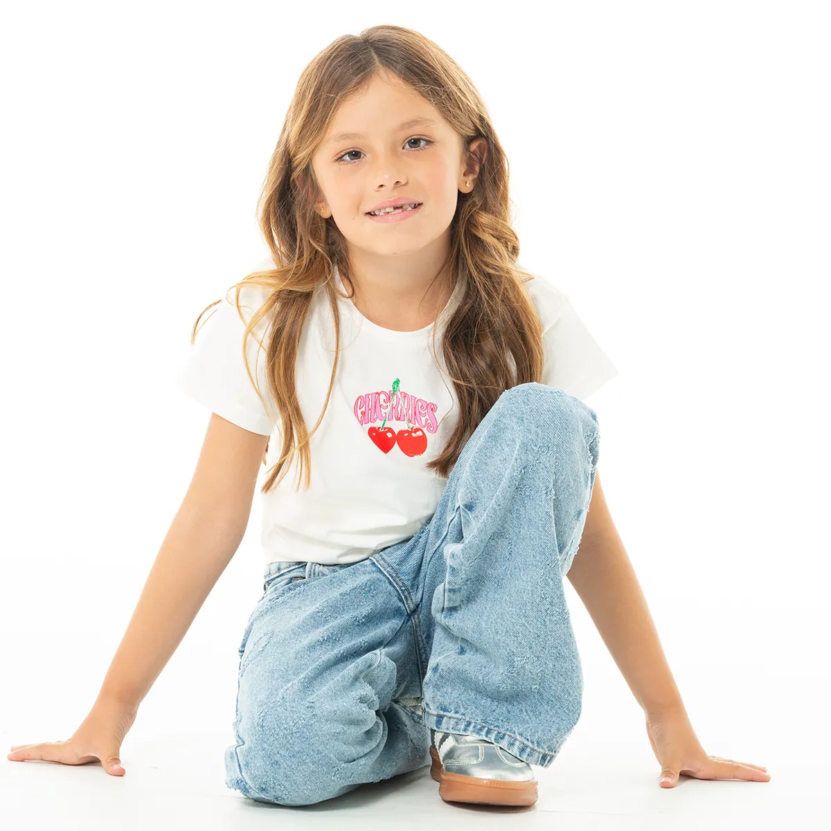“Cherry Spirit” Back‑Graphic Tie‑Front Tee for Girls