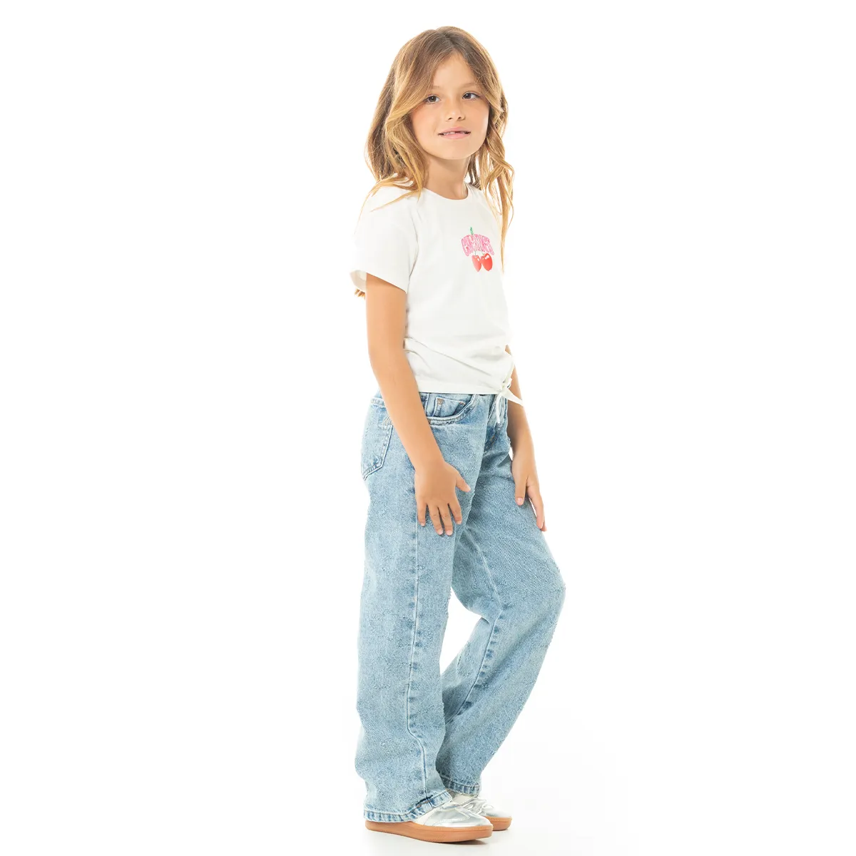 “Cherry Spirit” Back‑Graphic Tie‑Front Tee for Girls