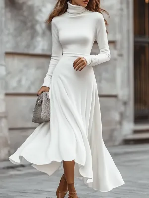 Chic White Cotton Turtleneck Dress for Modern Sophistication
