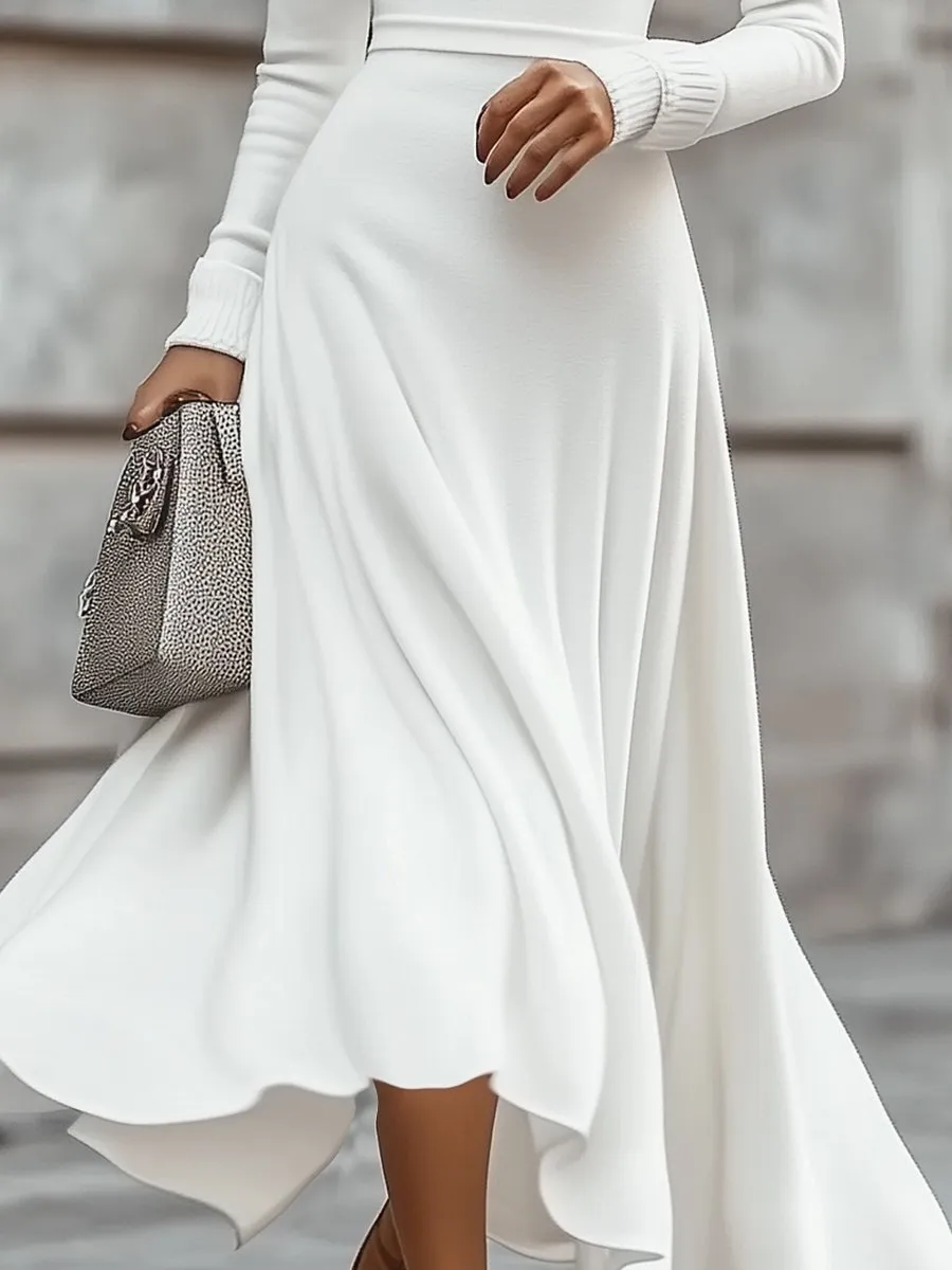 Chic White Cotton Turtleneck Dress for Modern Sophistication