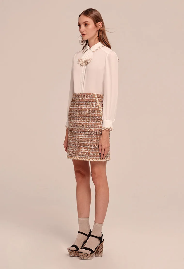 Classic elegant plaid tweed skirt