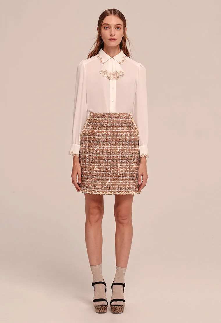 Classic elegant plaid tweed skirt