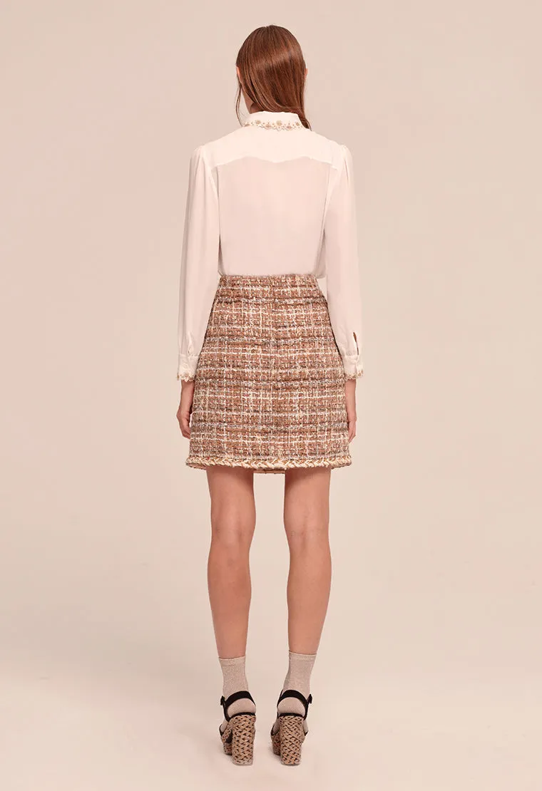 Classic elegant plaid tweed skirt