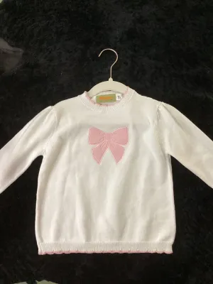 CLAVER LIGHT PINK BOW SCALLOPED NECK SWEATER