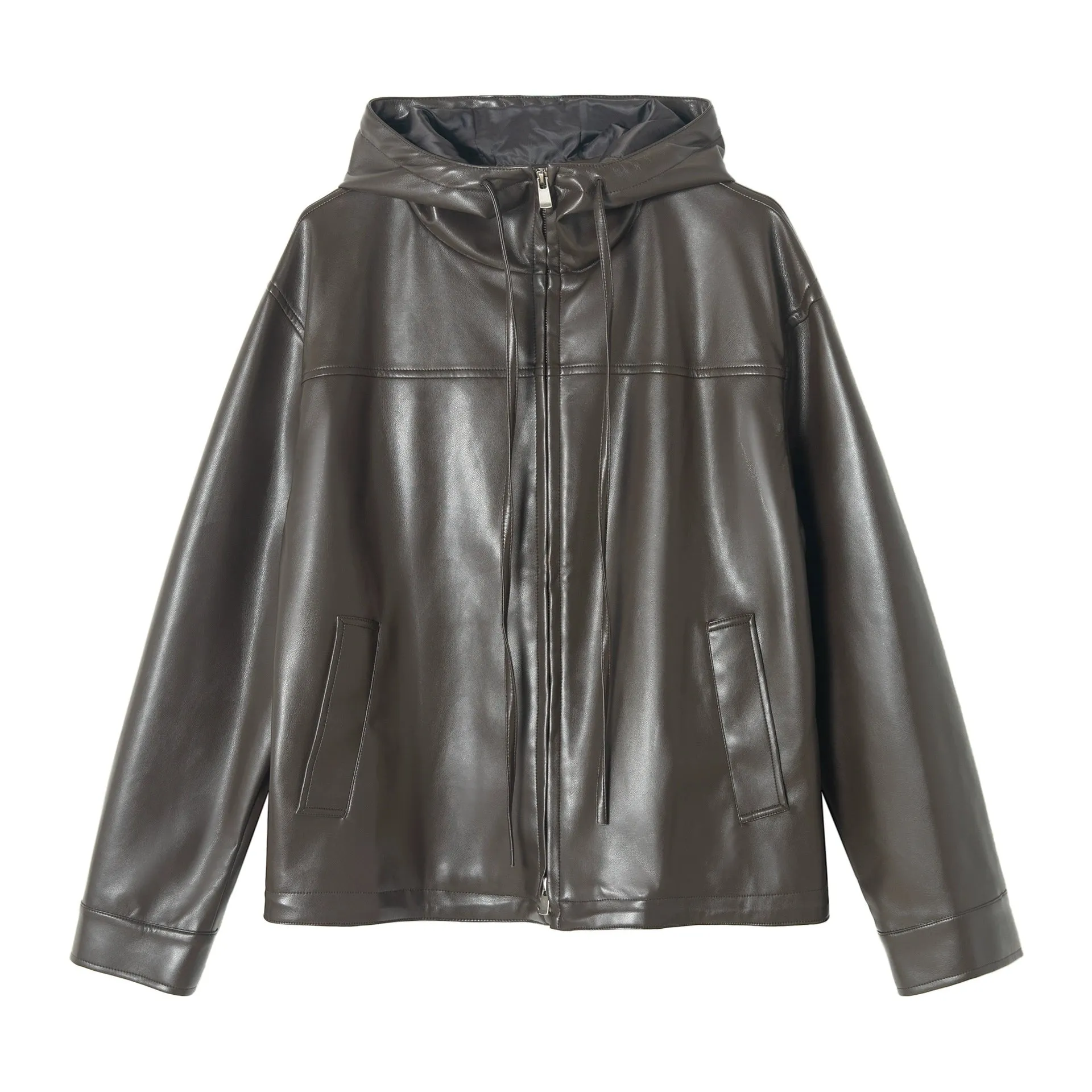 Colne Hooded Faux Leather Jacket