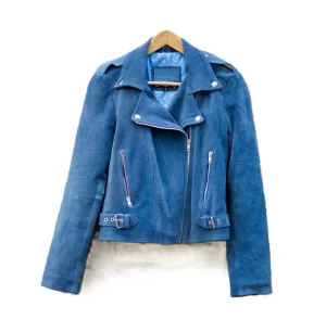 Cowgirl Western Fringe Blue Suede Leather Biker Jacket for Women LBJ309