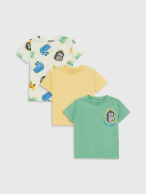 Crew Neck Short Sleeve Printed Baby Boy T-Shirt 3-Pack