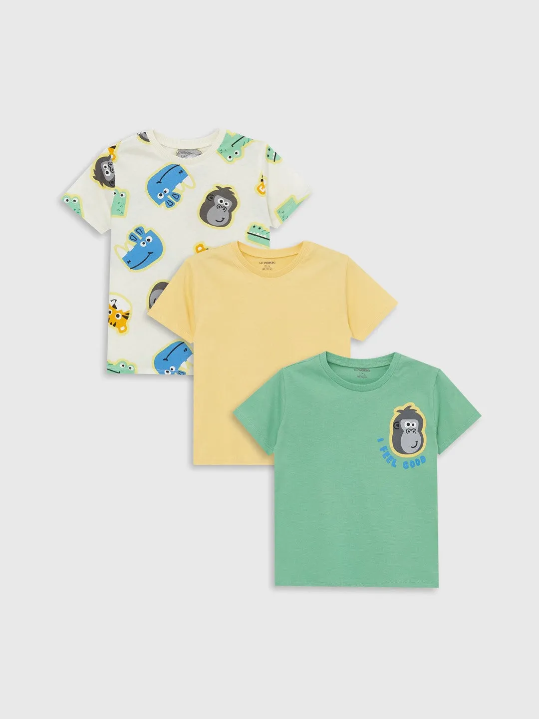 Crew Neck Short Sleeve Printed Baby Boy T-Shirt 3-Pack