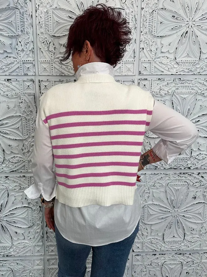 Crew Neck Striped Sweater Vest