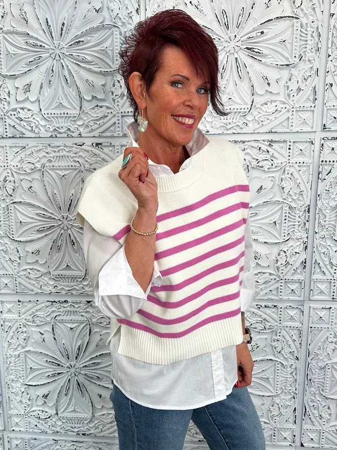 Crew Neck Striped Sweater Vest