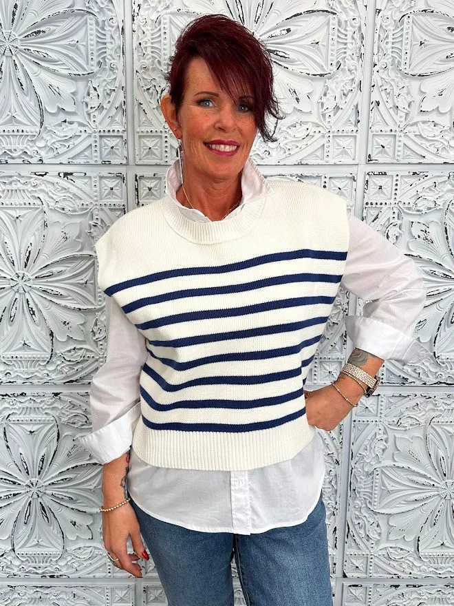 Crew Neck Striped Sweater Vest