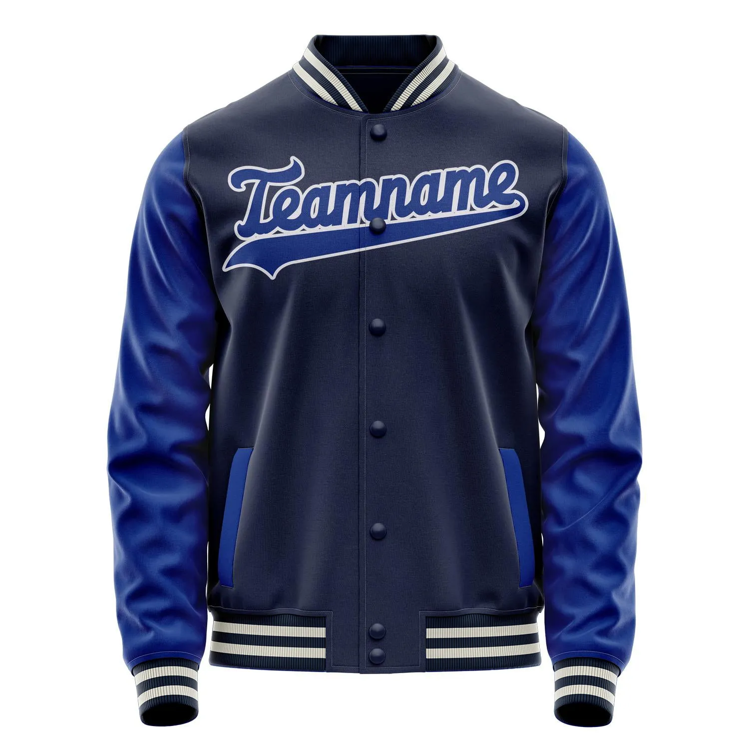 Custom Navy Royal Solid Color Varsity Letterman Jacket