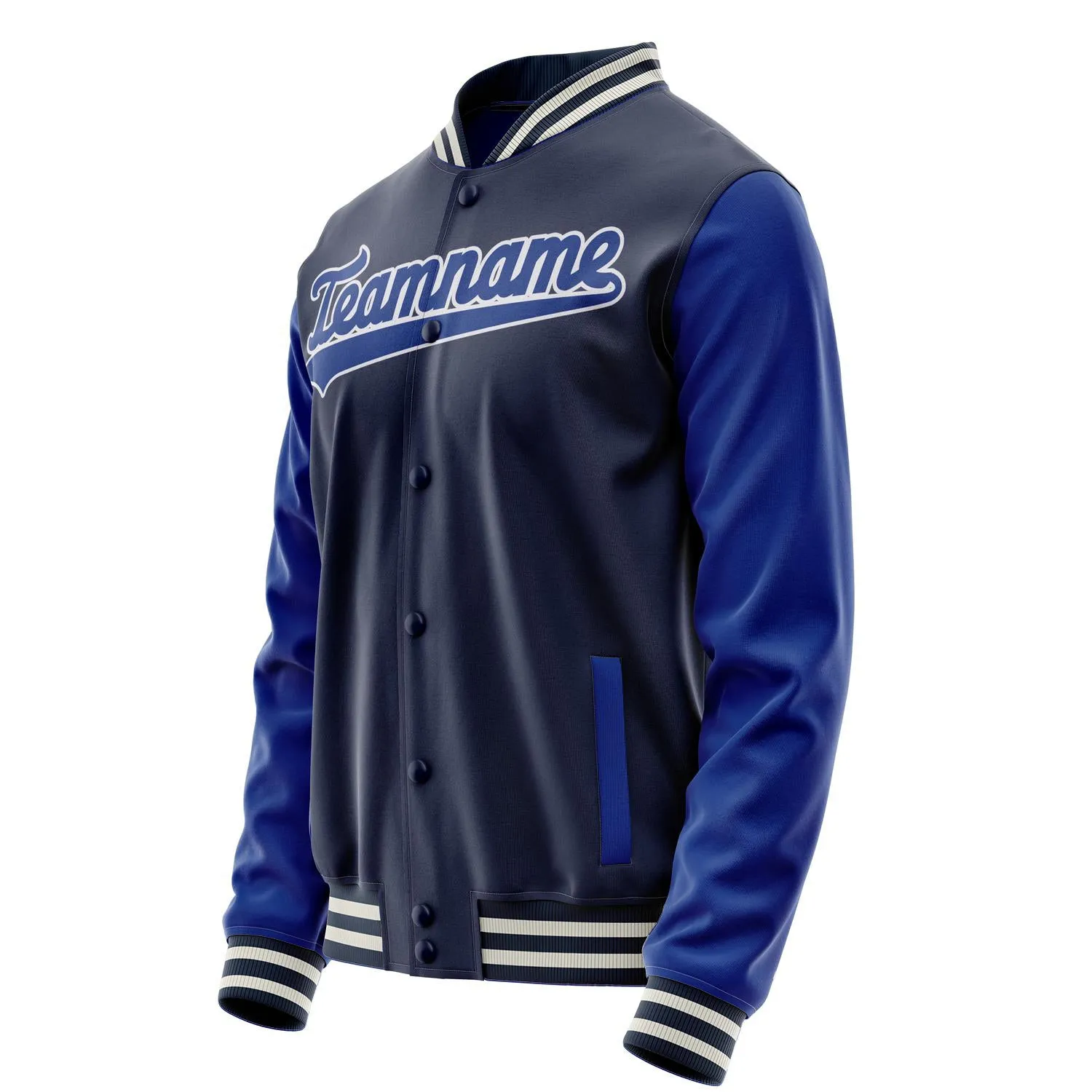 Custom Navy Royal Solid Color Varsity Letterman Jacket