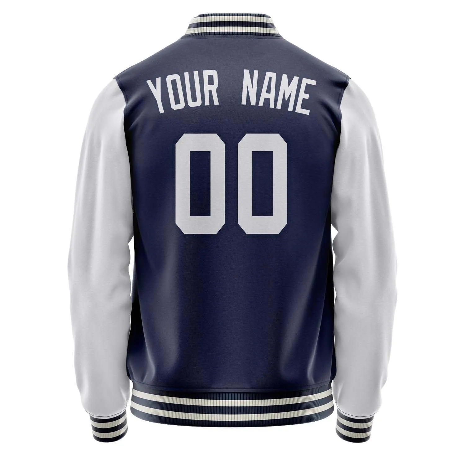 Custom Navy White Solid Color Varsity Letterman Jacket
