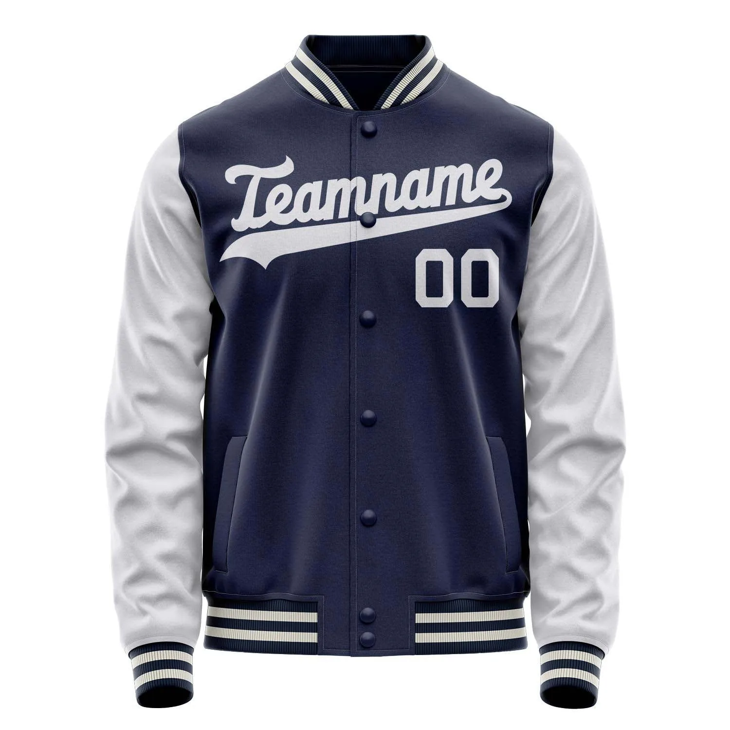 Custom Navy White Solid Color Varsity Letterman Jacket