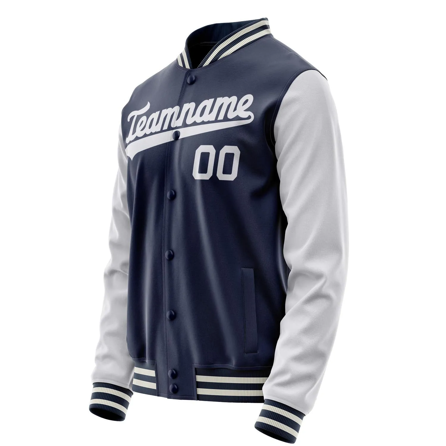 Custom Navy White Solid Color Varsity Letterman Jacket