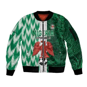 Custom Nigeria Football Sleeve Zip Bomber Jacket Go Champions LT15