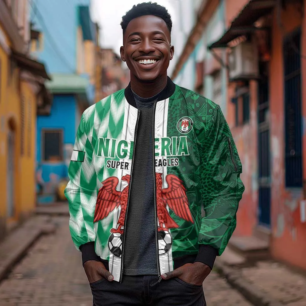 Custom Nigeria Football Sleeve Zip Bomber Jacket Go Champions LT15