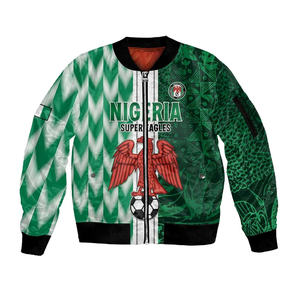 Custom Nigeria Football Sleeve Zip Bomber Jacket Go Champions LT15