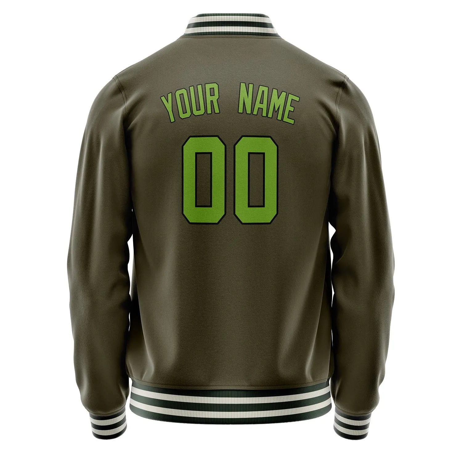 Custom Olive Neon-Green Solid Color Varsity Letterman Jacket